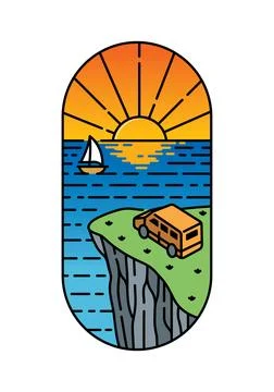 See the sunset from the top of the hill Stock Illustration