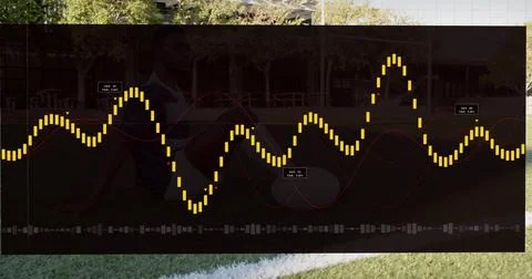 See-through panel appearing starting yellow waveform rising to peak pulsing Foto stock