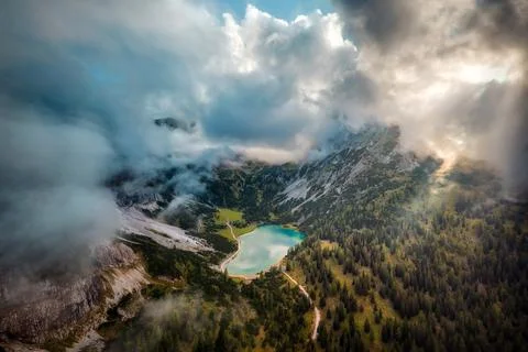 Seebensee in the Austrian Alps during Sunset Stock Photos