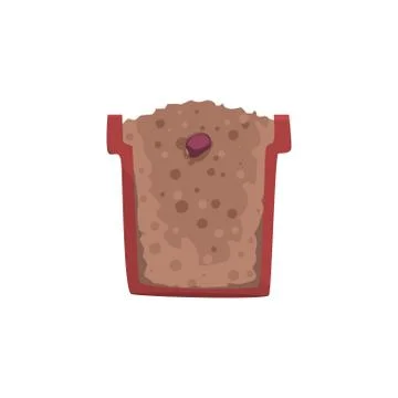 Seed of a bean in a pot with ground soil, stage of plant growth, pot in a cross Illustrazione stock