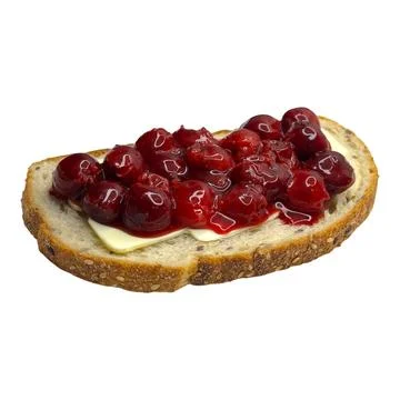 Seed bread slice with butter layering cherry fruit jam Foto stock