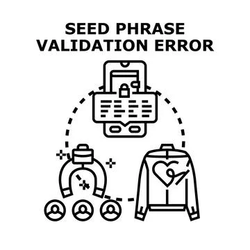 Seed phrase validation error concept illustrating digital wallet recovery Stock Illustration