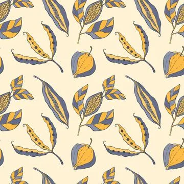 Seed pods style doodle pattern seamless like physalis beans. イラスト素材