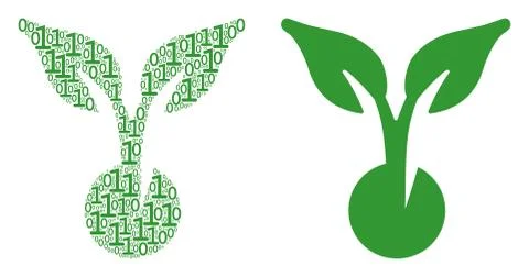 Seed Sprout Collage of Binary Digits Stock Illustration