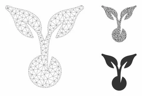 Seed Sprout Vector Mesh Network Model and Triangle Mosaic Icon Stock Illustration