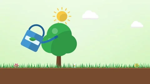 Seed sprouting and growing into a tree with a watering can 库存影片 348618456