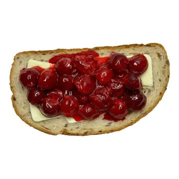 Seeded bread slice with butter and cherry jam Stock Photos