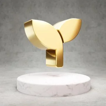 Seeding icon. Shiny golden Seeding symbol on white marble podium. Stock Illustration