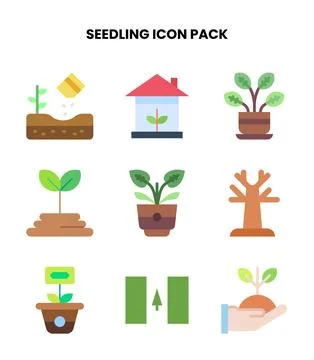 Seedling Flat Collection Icons Pack Illustrazione stock