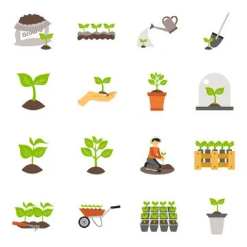 Seedling Flat Icons Set Illustration