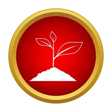 Seedling growing from soil red button icon Stock Illustration