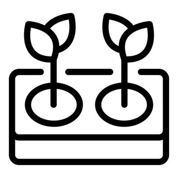 Seedling growing from soil in square pot icon Illustration