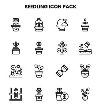 Seedling Line Collection Icons Pack Stock Illustration