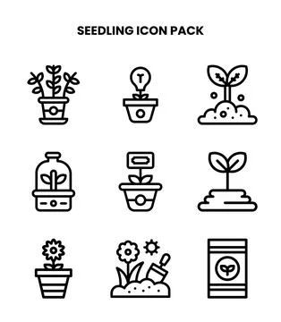 Seedling Line Set Icons Pack Stock Illustration