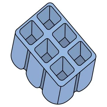 Seedling pots. Six solid blue molds for sowing seeds. Vector illustration. Illustrazione stock
