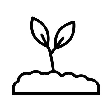 Seedling in soil icon linear logo mark in black and white Stock Illustration
