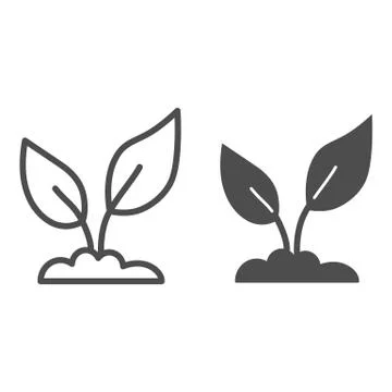 Seedling in a soil line and solid icon, ecology concept, small sprout with two 스톡 일러스트