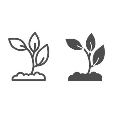Seedling in soil line and solid icon, nature concept, Sprout growth in ground Stock Illustration