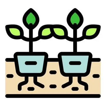 Seedlings growing in pots, taking root in the ground Stock Illustration