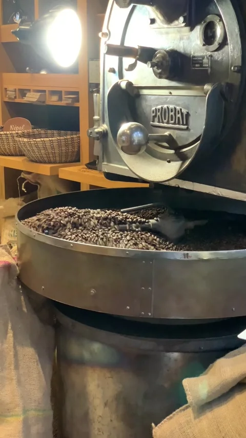 Seeds of coffee in roasting machine. Stock Footage 228907948