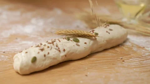 Seeds Fall On Dough With Wheat Stock Footage 273501156