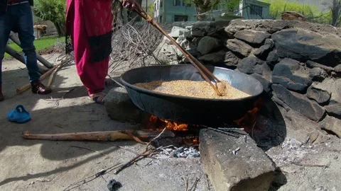 Seeds in Large Pan On Open Flame Stock-Footage 107681099