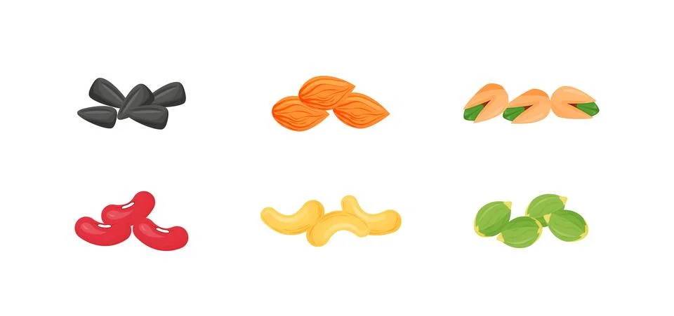 Seeds, nuts, beans cartoon vector illustrations set Stock Illustration