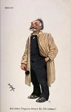 A seedy looking intern. Colour process print by C. Josef, c. 1930. Stock Illustration
