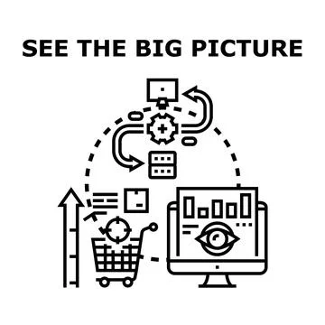 Seeing the big picture analyzing data and business processes Stock Illustration