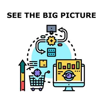 Seeing the big picture analyzing data and business processes Stock Illustration