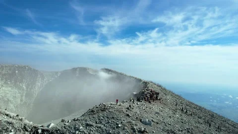 Seeing the inside of a volcano crater with smoke in west Java, Indonesia. Stock Footage 237107835