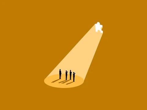Seeing problems and opportunities, the business team saw the light at the e.. Stock Illustration