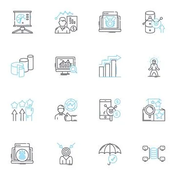 Seek out linear icons set. Pursue, Explore, Discover, Investigate, Uncover Stock Illustration