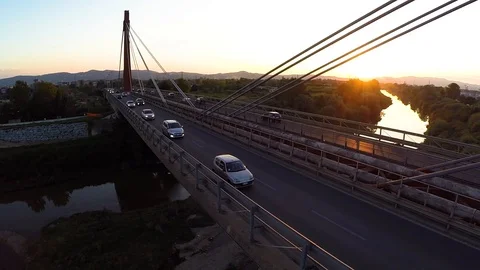Seen from the drone on the Indian bridge at sunset in Florence Stock Footage 92499311