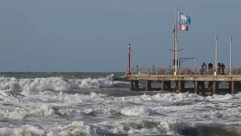Seen on the pier during a storm, on a day with a lot of wind Video stock 84802193