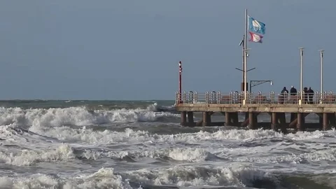 Seen on the pier during a storm Video stock 84828814