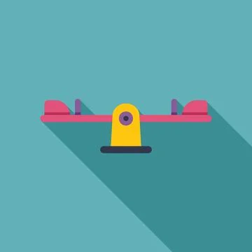 Seesaw balancing on a long shadow on turquoise background Stock Illustration