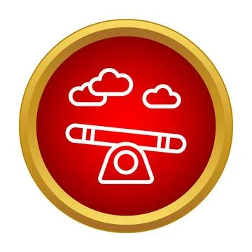 Seesaw icon balancing with clouds in red circle Stock Illustration