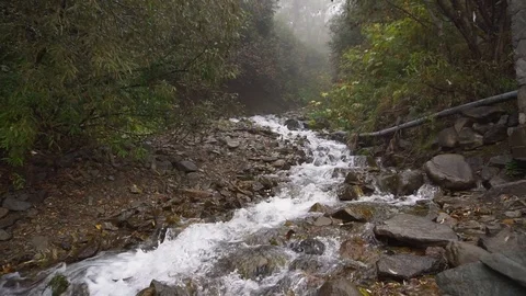Seething clean clear mountain river waterfall flowing slow motion Stock Footage 125616459