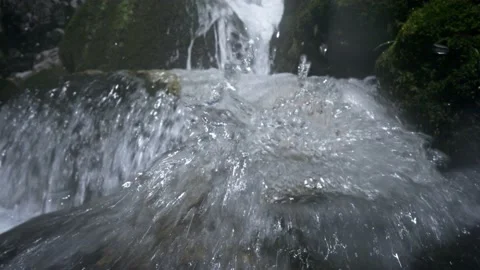 Seething mountain waterfall on the river. Shooting from the water level, slow Stock-Footage 157486829