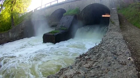 Seething stream of water after the dam Stock Footage 108673581