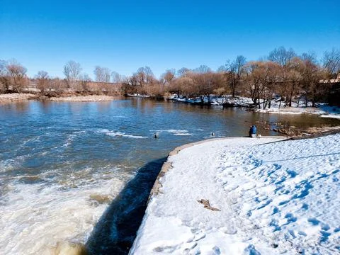 Seething water at the dam in the spring Stock Photos