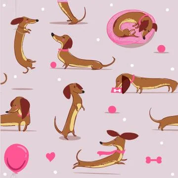 Sefvless pattern with cute cartoon dachshund Stock Illustration
