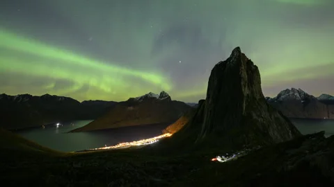 Segla mountain and Aurora Borealis Stock Footage 250298623