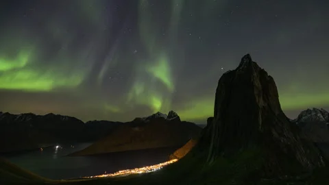 Segla mountain and Northern Lights Stock Footage 250298634