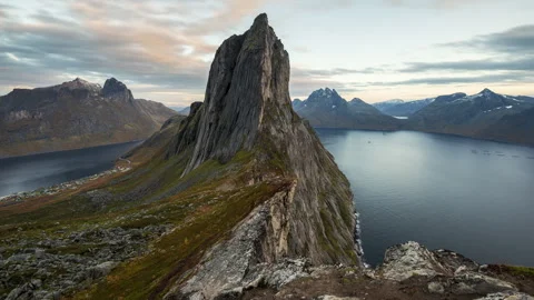 Segla needle mountain peak at sunset Stock Footage 250299341