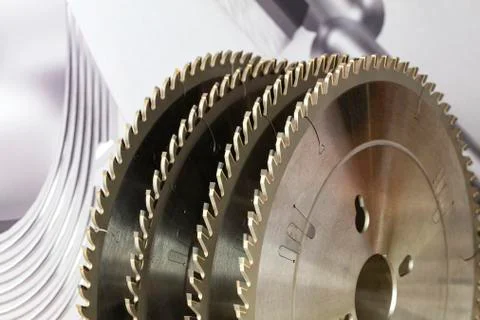 Segment of circular saws for cutting wood closeup. Stock Photos
