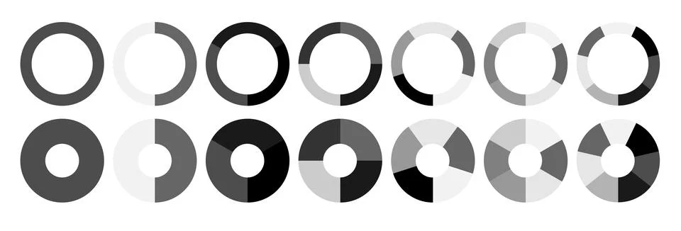 Segment infographic. Pie chart icons. 2,3,6,10,20 circle section graph. Wheel Stock Illustration