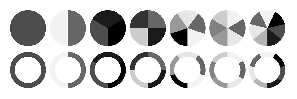 Segment infographic. Pie chart icons. 2,3,6,10,20 circle section graph. Wheel Stock Illustration