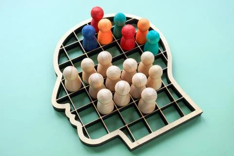Segmentation inside human head shape symbolizing bias and social stereotypes. Stock Photos